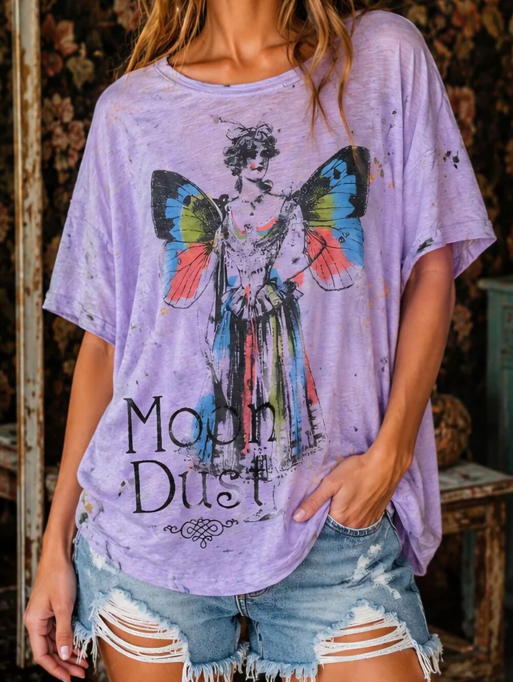#1721 Jaded Gypsy Moon Dust Splatter Paint Tee